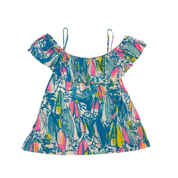 Lilly Pulitzer Tamiami Off Shoulder Preppy Beach Floral Ruffle Top Size Small - Picture 4 of 5